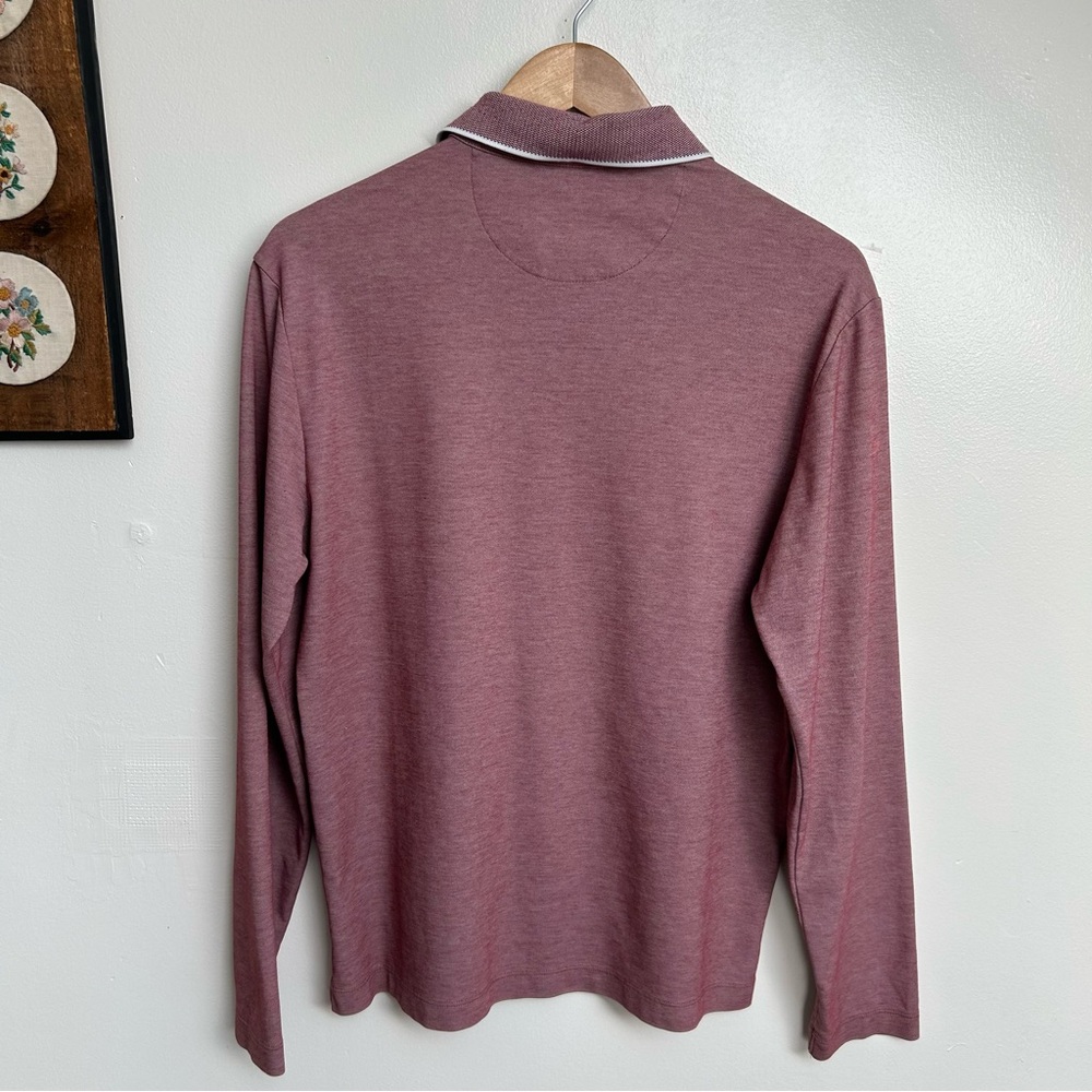UNTUCKit Mens Beaux Long-Sleeve Tipped Polo Shirt Heathered Red/Pink Size Medium - Picture 8 of 11